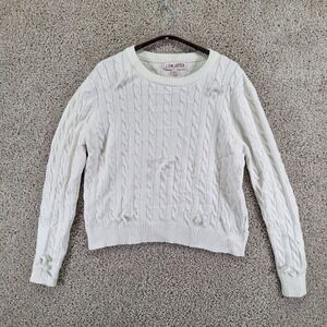 J For Justify Sweater Womens Large White Cable Knit Bow Detail Coquette‎ Preppy